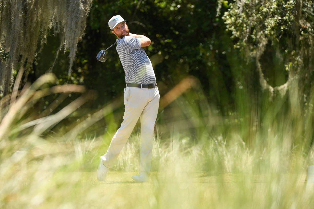 ST. AUGUSTINE, FLORIDA - JUNE 20: Chris Kirk tees off on the 17th hole during the final round of the Korn Ferry Tour's The King & Bear Classic at World Golf Village on the King & Bear Golf Course on June 20, 2020 in St. Augustine, Florida. (Photo by Ben Jared/PGA TOUR via Getty Images)